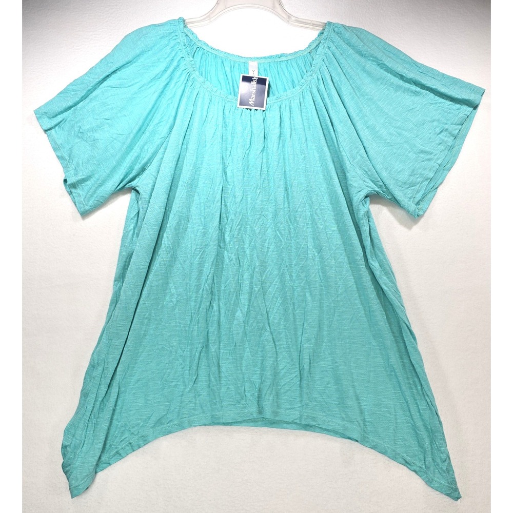Vicinity Womens 2X Turquoise Aqua Slub Knit Sharkbite Hem Top NWT